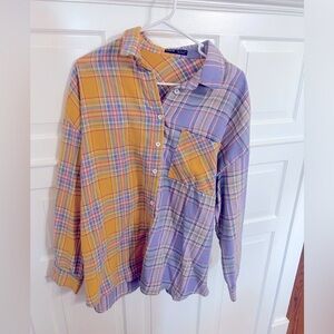 Pastel colored plaid/flannel button up shirt